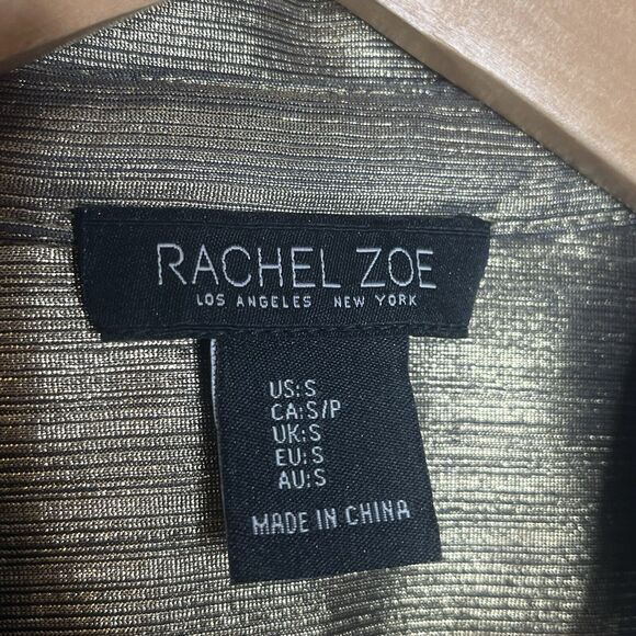Rachel Zoe Gold Metallic Button Up Long Sleeve Shirt Womens S Disco Y2K - Picture 5 of 9